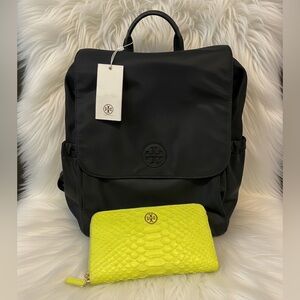 FOR LIVE SHOW ONLY ⭐️🖤 Tory Burch Black Nylon Backpack with Neon Yellow Wallet
